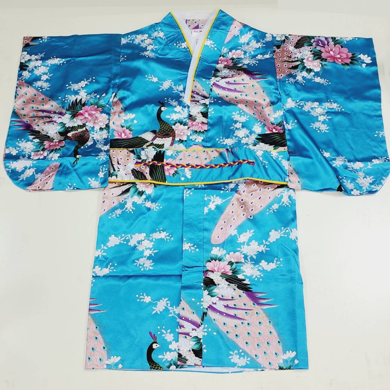 水藍色孔雀長和服 