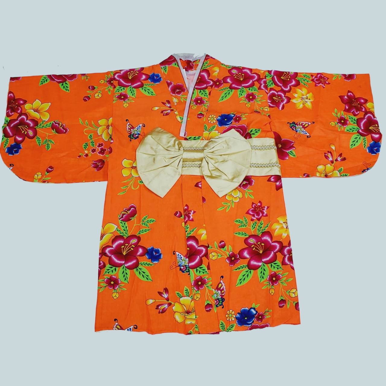 橘色大花長和服-兒童用