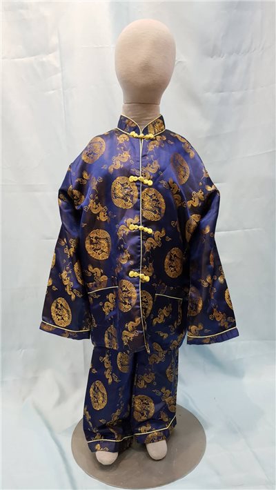 深藍色圖印唐裝