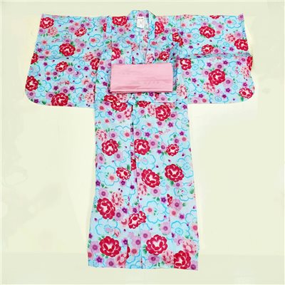 水藍花朵/長和服
